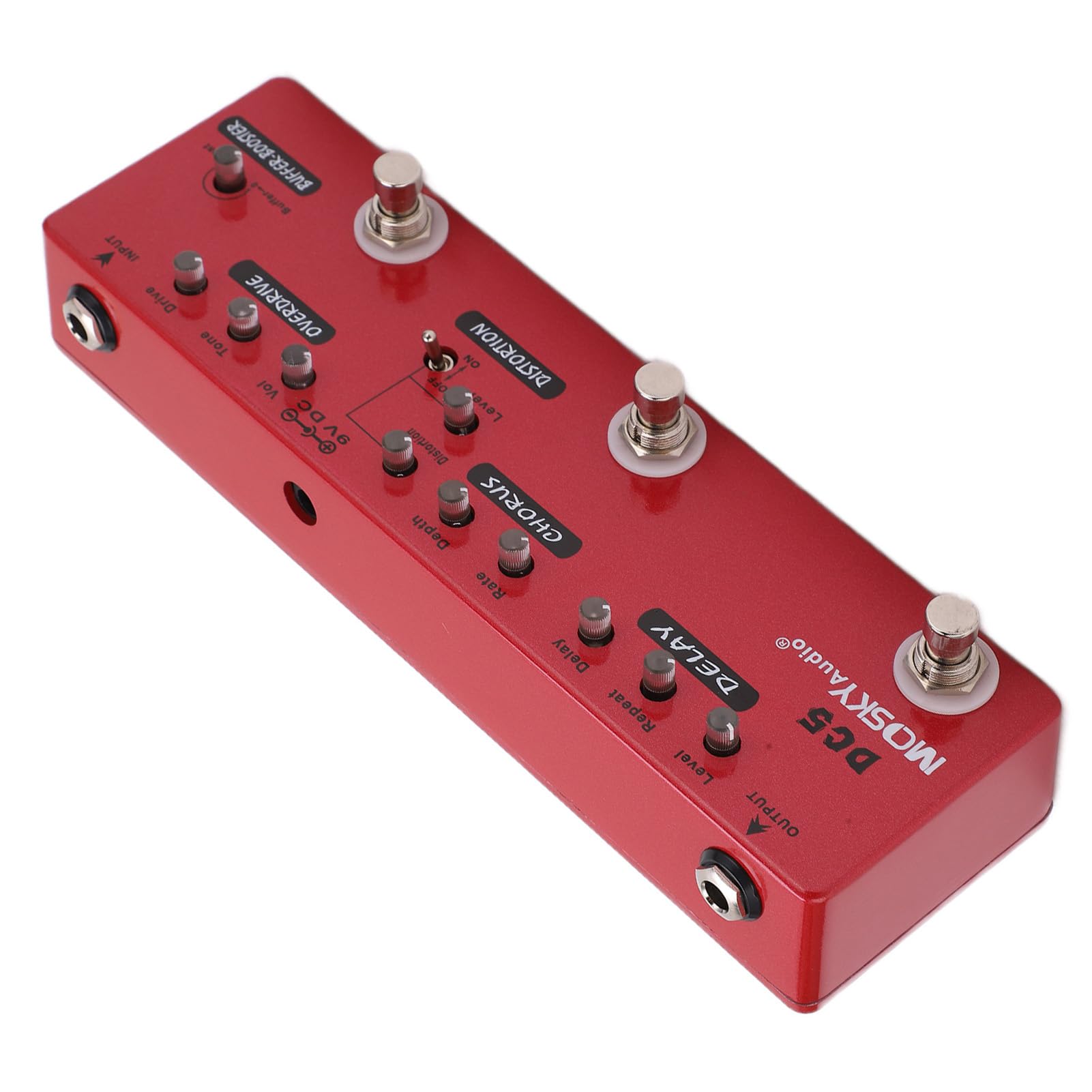 Alomejor Pedale per Chitarra Multieffetto, Effetto True Bypass Rosso in Metallo con Distorsione del Chorus Ritardato per Bassisti Elettrici