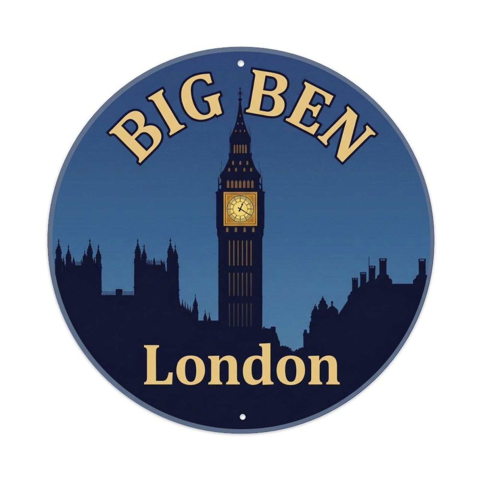 Vintage Travel Big Ben Clock Metal Tin Sign Plaque Wall Decor for Cafe, Club, Garden Round Metal Poster 8x8Inch