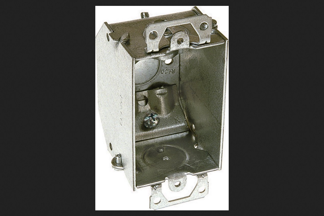 Hubbell Raco 3 in. x 2 in. Switch Box, Gangable, 2-1/4 in. Deep, One 1/2 in. KO & NMSC Clamps, Plaster Ears, Gray, (471)