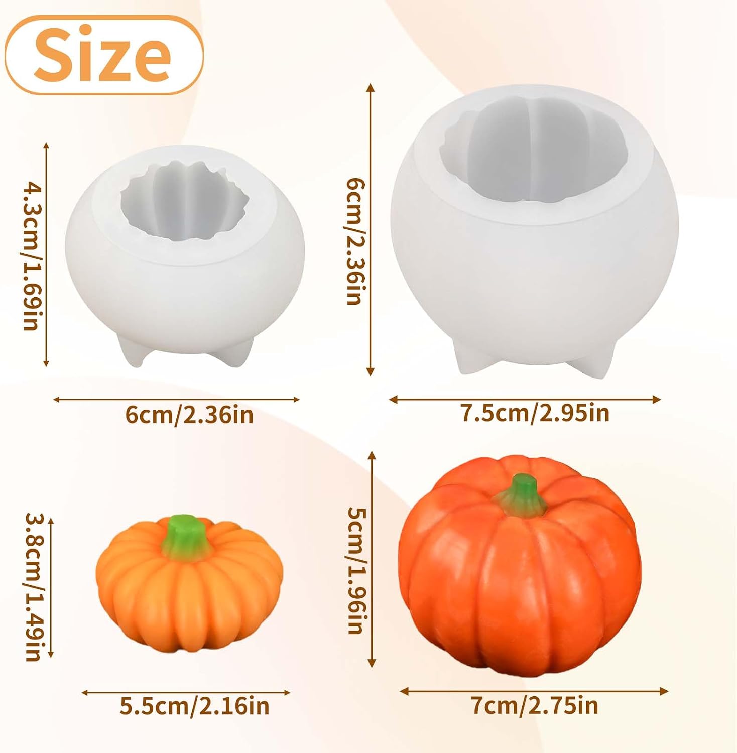 Pumpkin Candle Molds Set of 2, Thanksgiving Pumpkin Silicone Molds | Realistic Fall Pumpkin Mold for Candle Making, Epoxy Resin, Handmade Soap, Autumn Harvest Party Gift Plaster Craft Home Decor