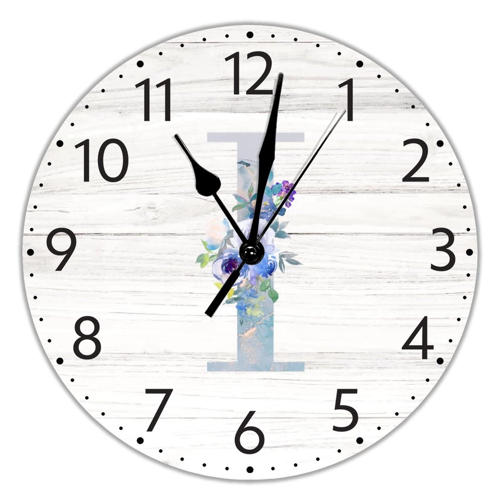 Horloge murale en bois silencieuse fleur bleue pour salon et bureau