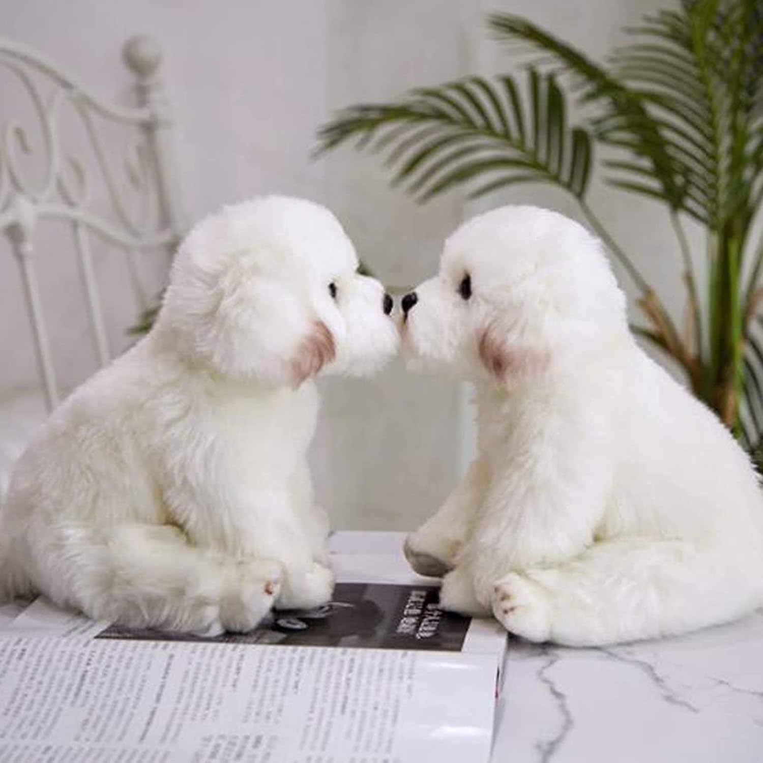 14" Realistic Plush Maltese Dog, Stuffed Animal Puppy Dog Toys, Soft Plush Pillow Birthday for Kids and Adult, White