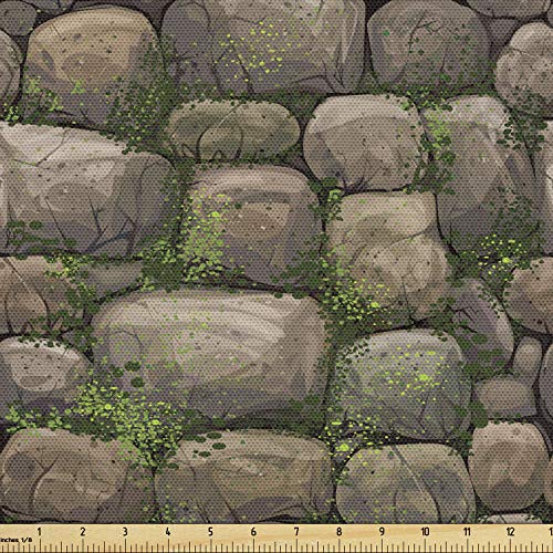 Image of Ambesonne Nature Fabric by The Yard Stones Covered with Moss Rock Formation Forest Peaceful Theme Water Resistant Outdoor and Indoor Fabric for Furnishing Sewing Hobby DIY Projects 2 Yards Brown Green