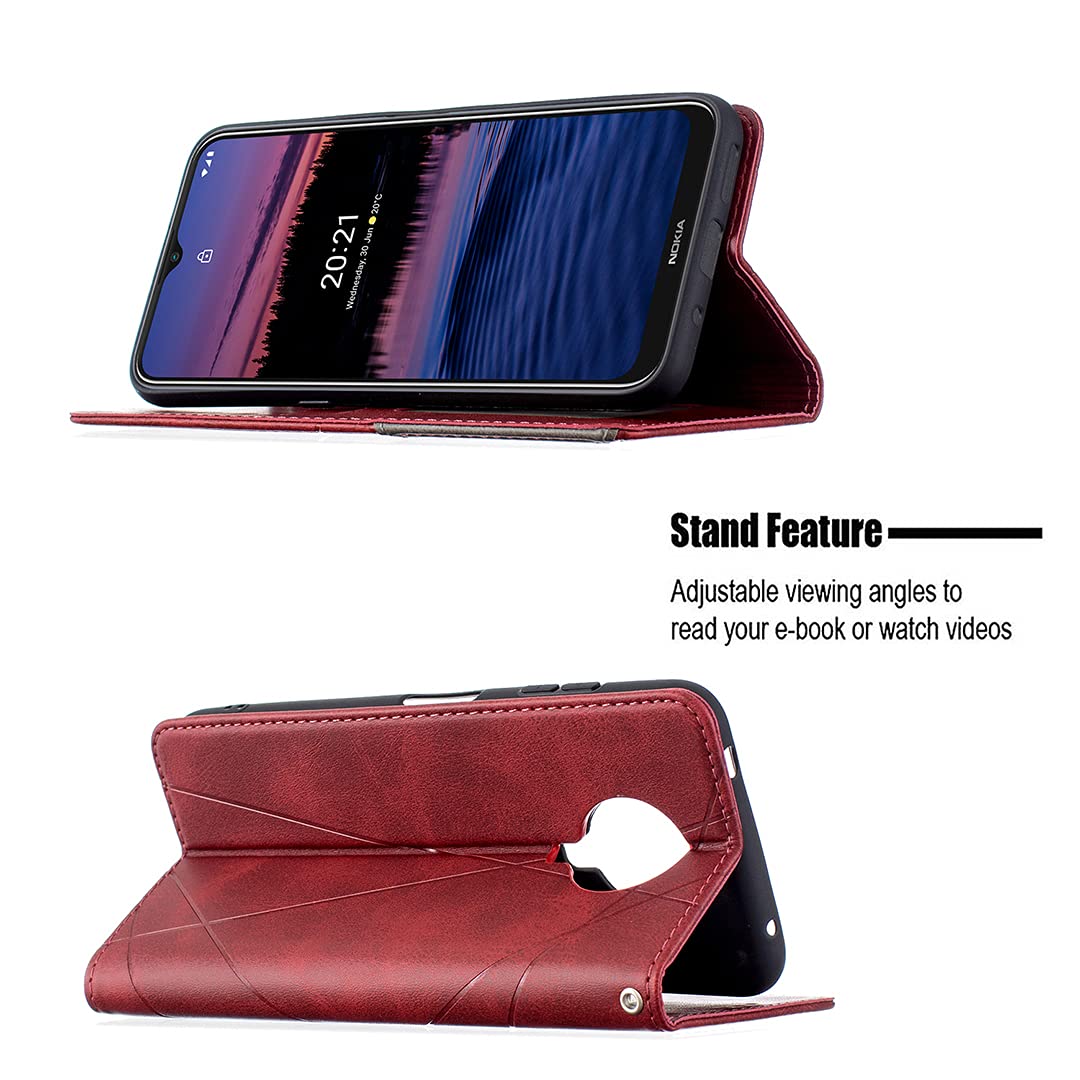 Etui na Telefon Komórkowy Nokia G20 / Nokia G10 Skóra PU Portfel etui Ochronne etui Case Case Stojak, [Przegródki na karty],Magnetyczne etui z Klapką (Czerwony)