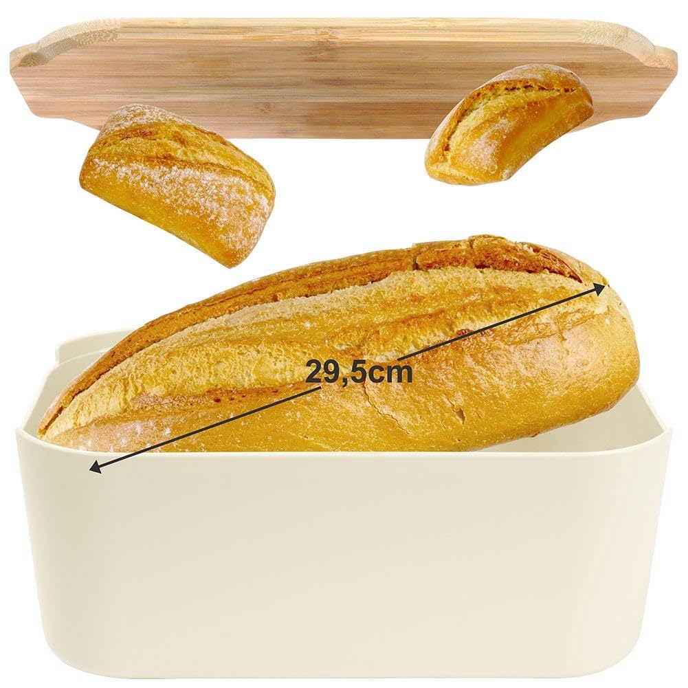 Vilde Portapane con tavola in legno color panna, cestino per il pane, contenitore per il pane, padella per il pane, scatola per il pane, 33 x 18,5 x 12 cm
