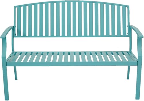 Marcytop Banco de jardín, bancos de aluminio para patio al aire libre con diseño ergonómico, sofá biplaza de patio para todo tipo de clima, para