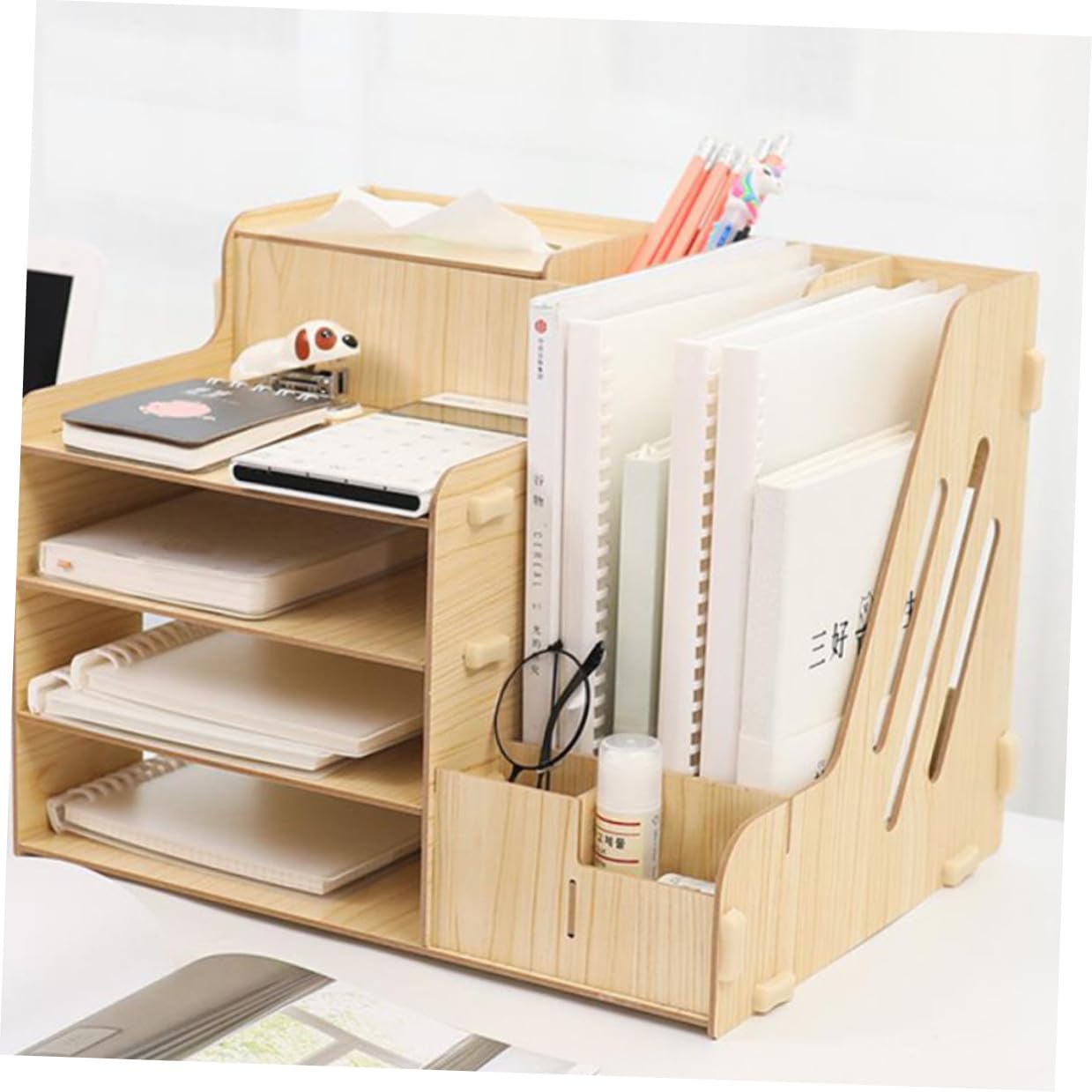 TOPBATHY Estante Organizador de Madera de Escritorio Diseño Multi-Compartimentos Almacenamiento Grande, Fuerte y Estable para Documentos y Papelería en Oficina