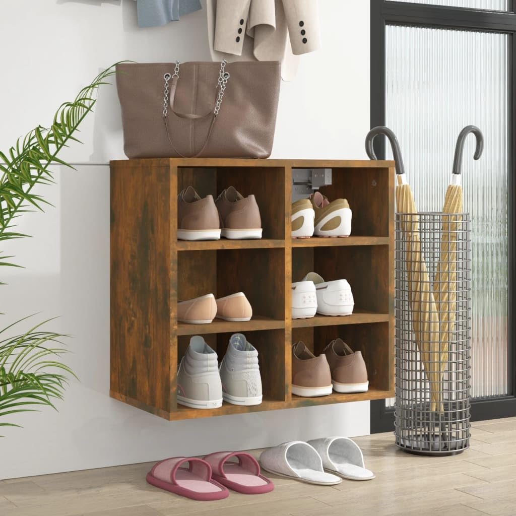 Scarpiera in rovere affumicato, 52,5 x 30 x 50 cm, 6 scomparti