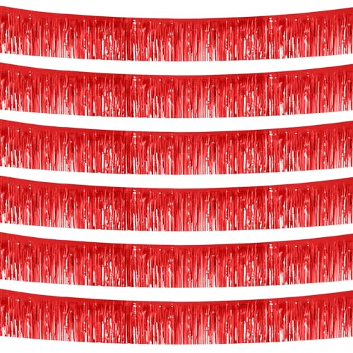 Folie Fringe Girland Metallic 6 unidades, Cortina de oropel con purpurina, 30 x 300 cm, cortina de purpurina, banderines colgantes para fiestas, cumpleaños, bodas, festivales (rojo)