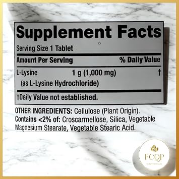 Spring Valley L-Lysine Dietary Supplement, 1000mg, 100 Tablets