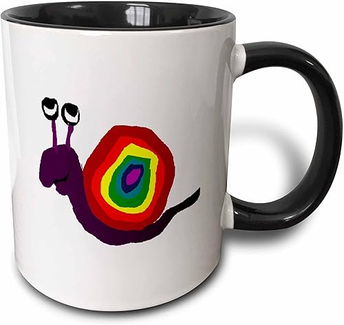 3dRose Colorido Rainbow Caracol Original Art - Taza negra de dos tonos, 11 onzas
