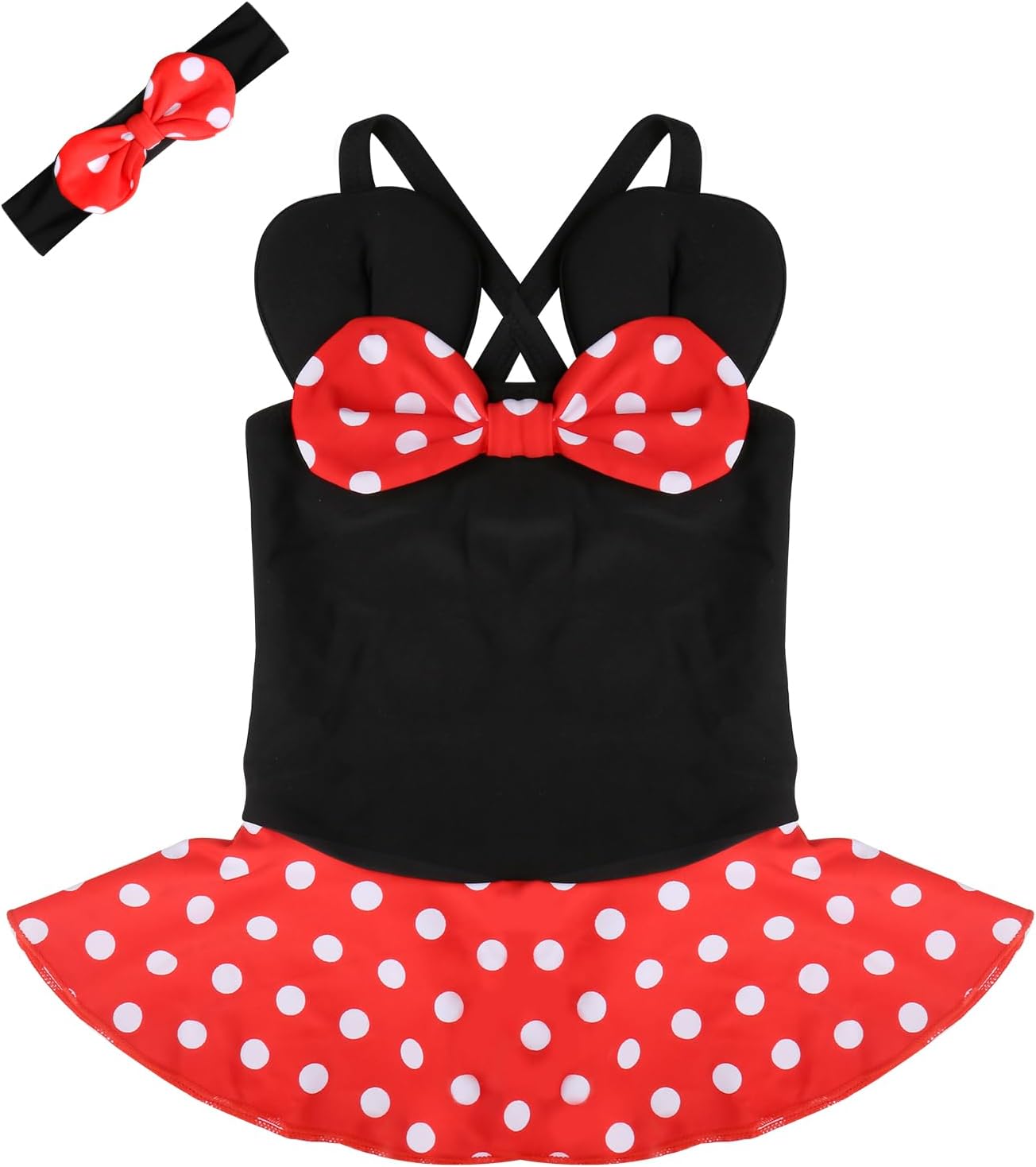 Kid Toddler Baby Girls Bathing Suit Bow Dot One Piece Swimsuit Swimwear, S 2-3t kid girls, Red Black