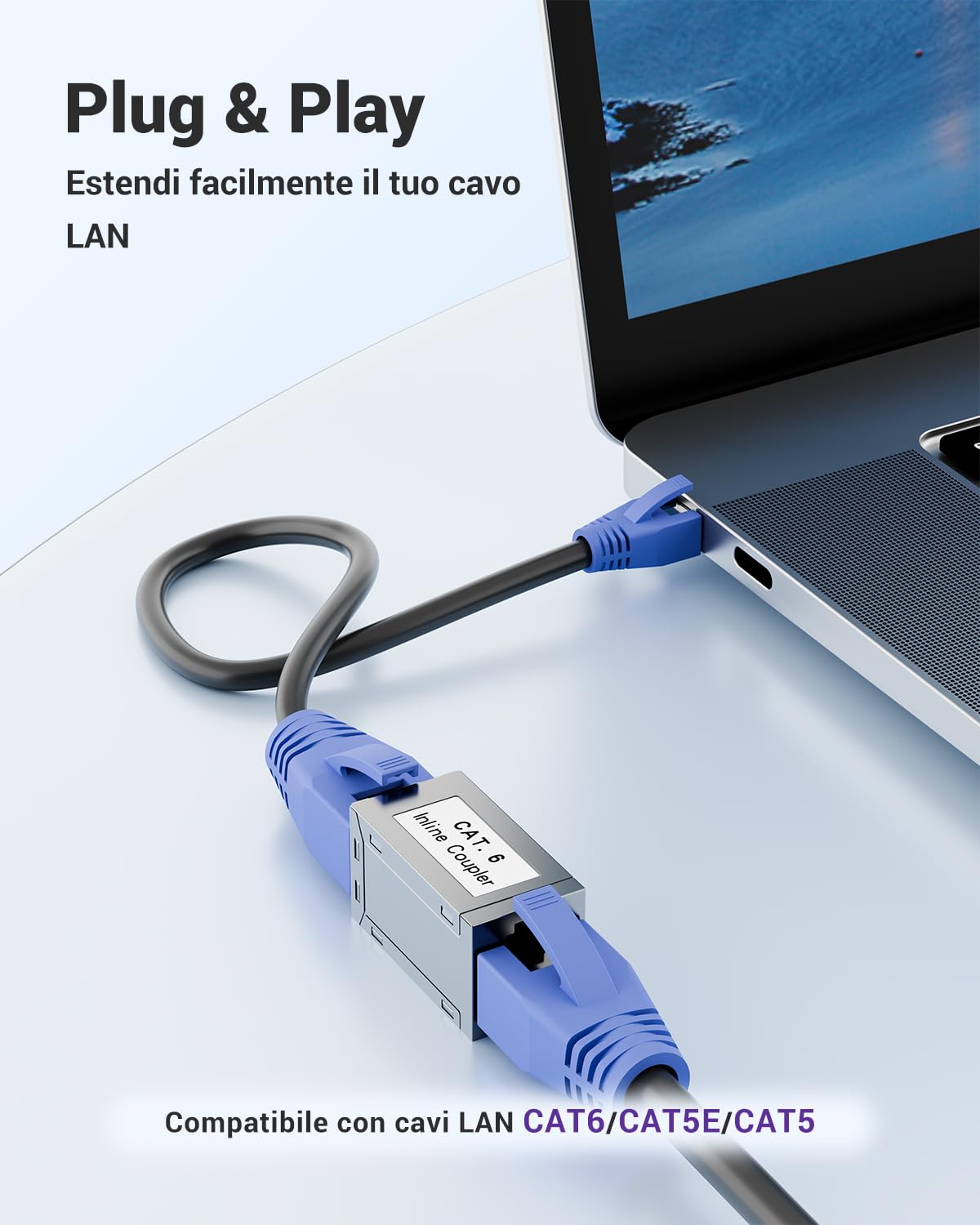VCE Accoppiatore RJ45 Femmina Schermato, Adattatore RJ45 POE Cat6/Cat5e/Cat5, Prolunga Cavo LAN 5 Pezzi, per Router, Modem, PC, TV