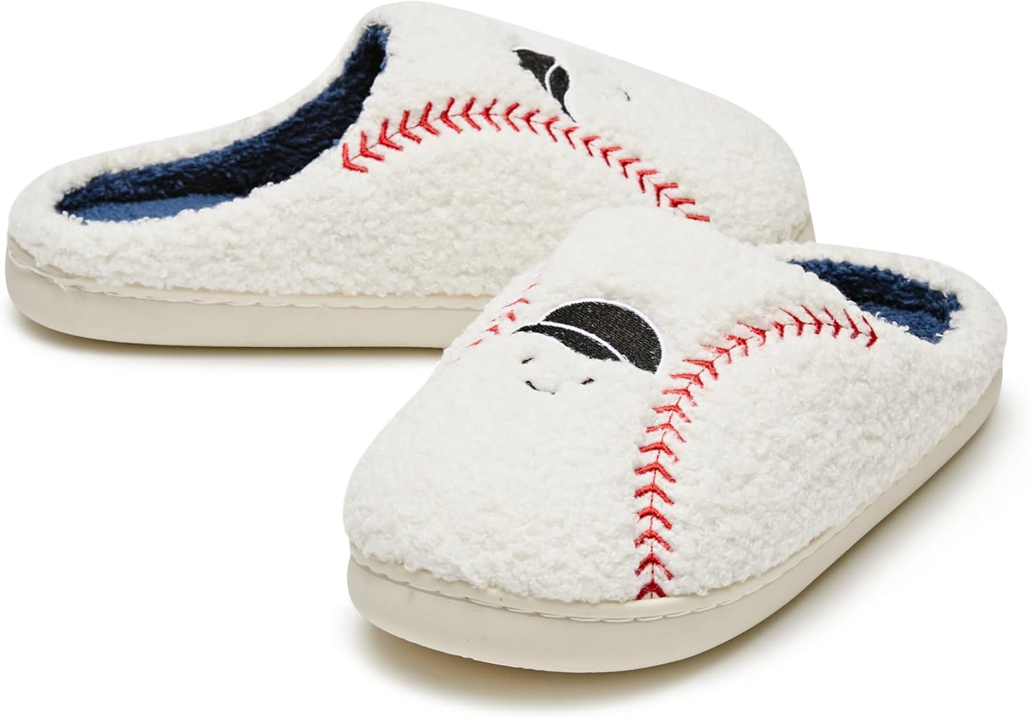 Fuzzy Plush Baseball Slippers Soft Memory Foam Indoor Outdoor Warm Cozy Non Slip Fleece Lined Slip On Home Bedroom Comfy Cartoon Embroidered Sports Theme Cozy Gift Cute Design House Footwear - Image 2