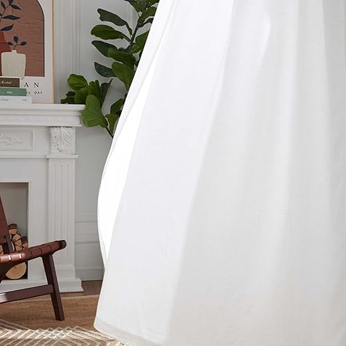 Miniatura 7 de Jinchan Cortinas de mezcla de lino, 50 pulgadas de ancho x 63 de largo, oscurece, bolsillo de cortinero, pestaña trasera, para casa de granja