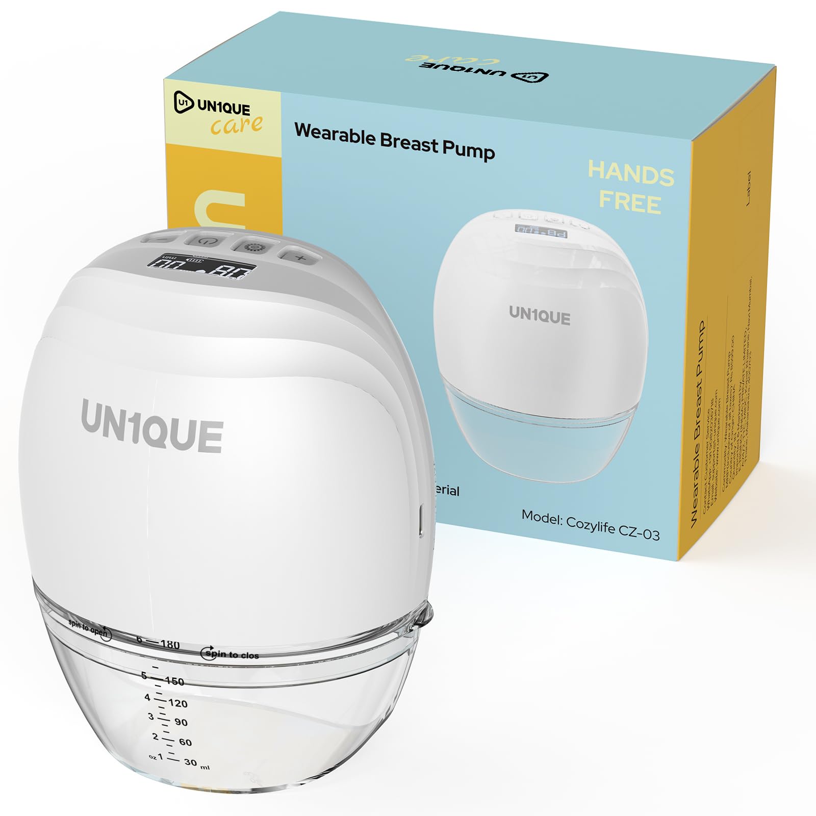 UN1QUE Professional Wearable Electric Breast Pump for Feeding Mothers, Hands Free Electric Breast Pump, BPA Free, 3 Pumping Modes & 9 Levels, Smart LED Display, 180ml Milk Cup -1 Pack-image-4