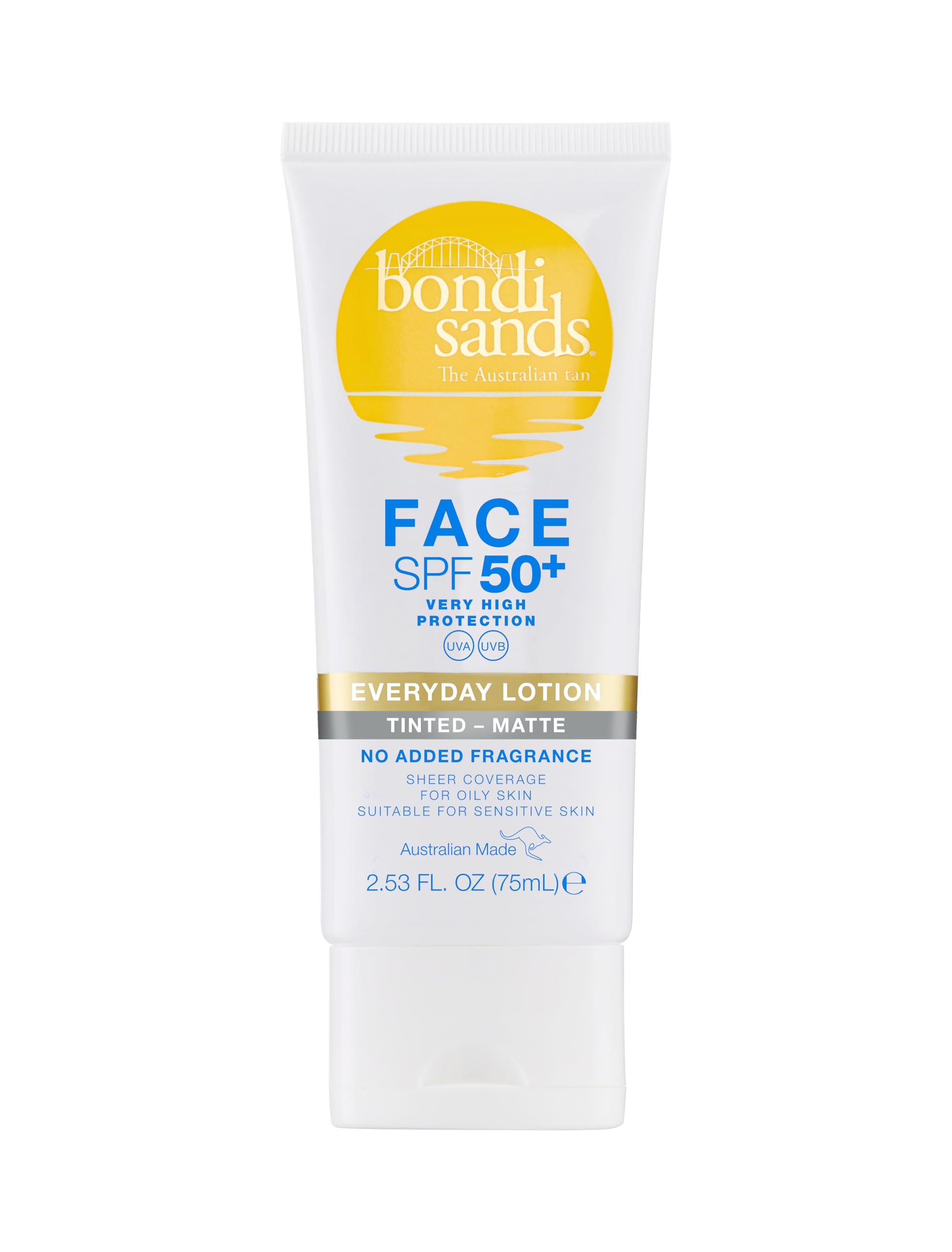 Bondi Sands SPF 50+ Fragrance Free - Matte Tinted Face Lotion 75mL, White, 75 ml (Pack of 1)