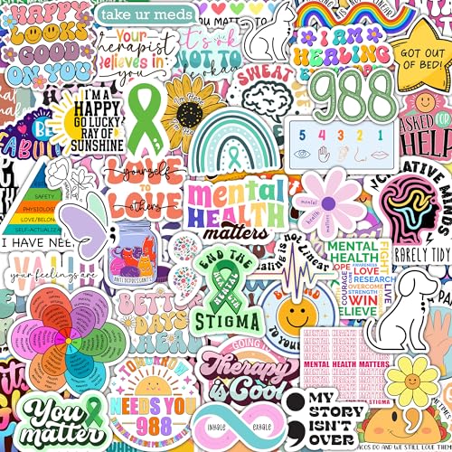 150 PCS Mental Health Matters by Puraesla - Stickers Pack for Journals Laptops Water Bottles Therapist Office Decor Counselor Office Must Haves Positive Quote Decals for Mental Health Awareness