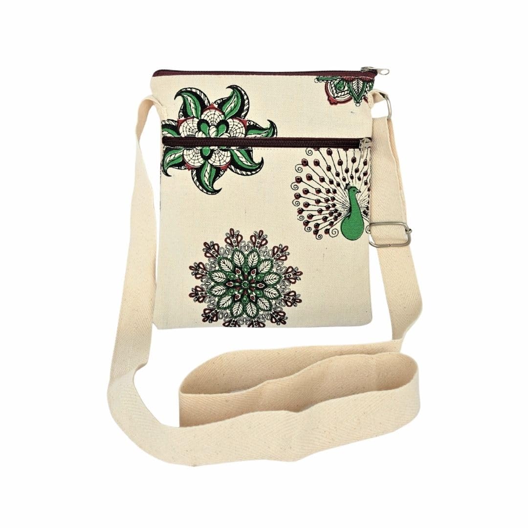 Eco-Friendly Canvas Sling Bagfor Women | (8 X 9) Inch | Sling Bag Series Warli print Sling Bag | Reusable Shopping & College Bag with Sturdy Handles - Off White-image-44