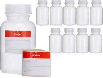 Octopus 10x 250 ml LDPE Wide-Mouth Bottles with Screw Caps - Empty Chemical & Laboratory Storage Containers for Kitchen or Hobby
