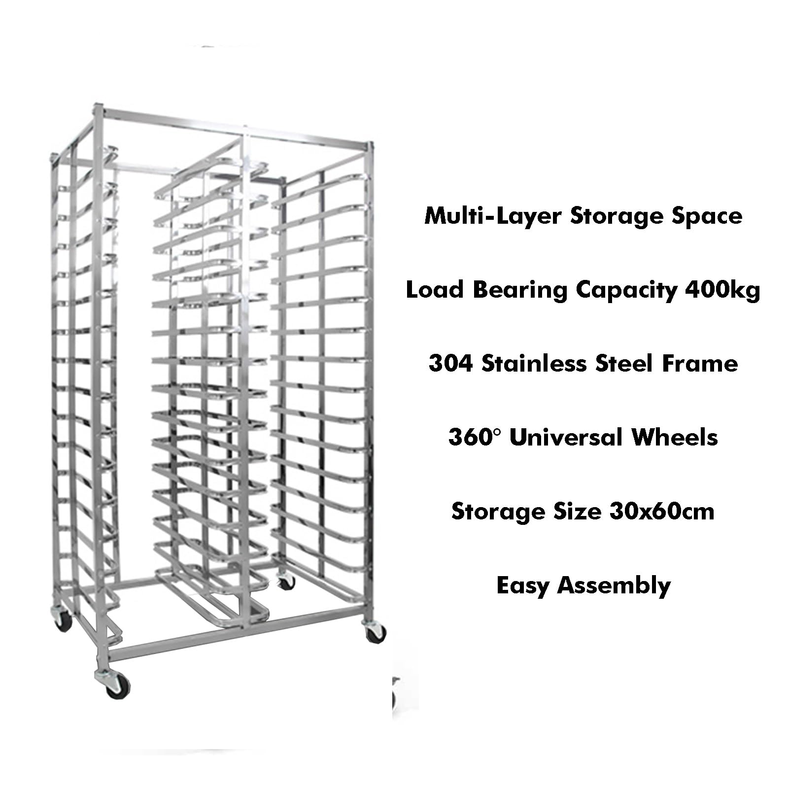 Étagère à pain à roulettes à 30 niveaux – Plaque de cuisson robuste pour restaurants, boulangeries et services alimentaires – Solution de rangement efficace pour une cuisson rapide