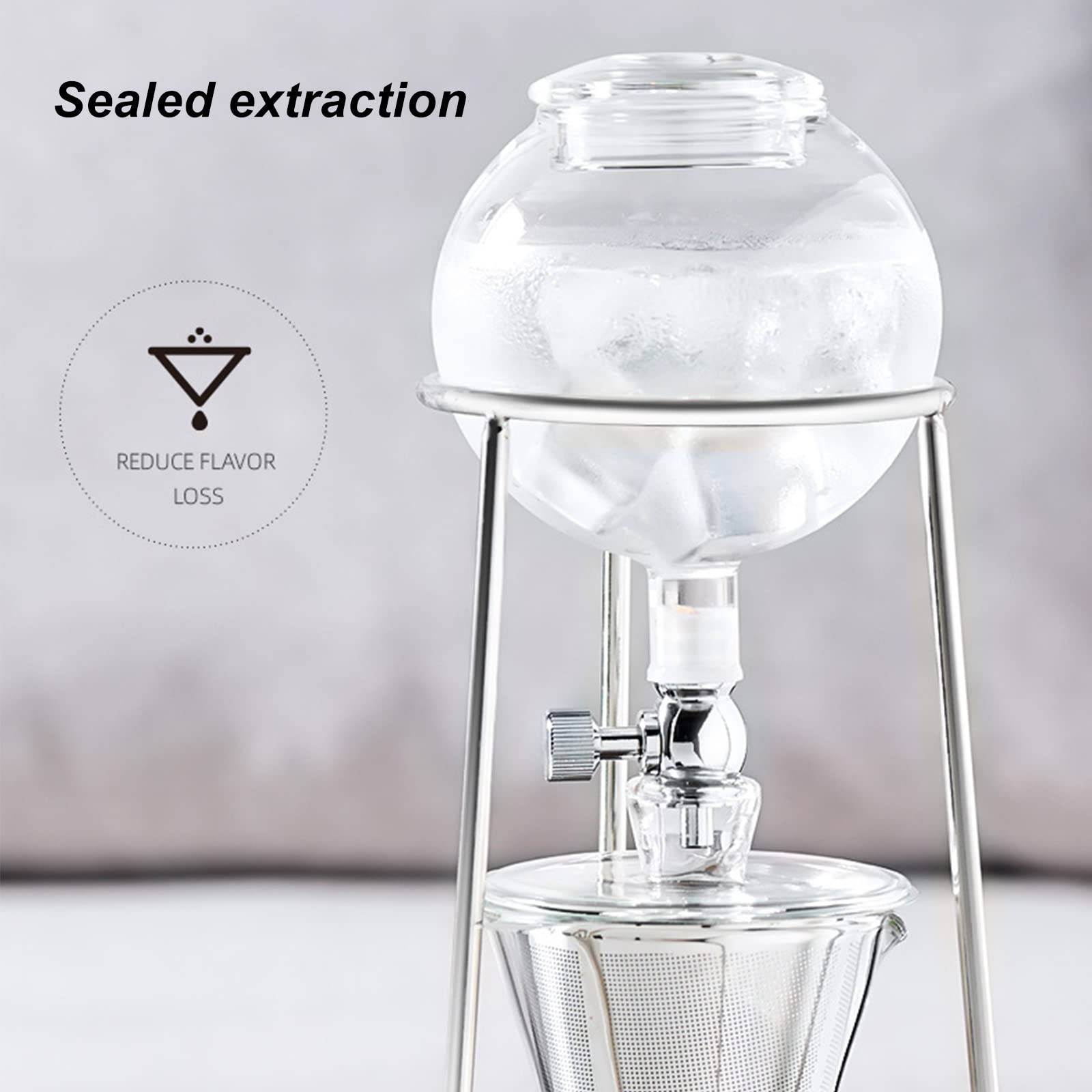 Drip Tower, caffettiera riutilizzabile, in vetro trasparente, con supporto in acciaio inox trasparente, 600 ml