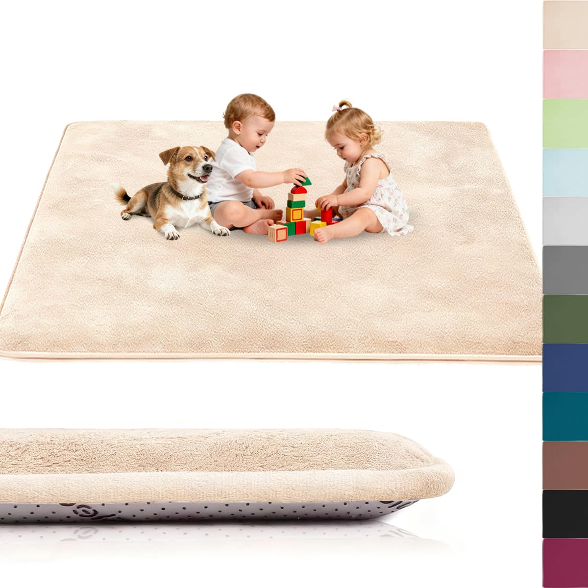 Voxirum Coral Velvet Rug for Children, Crawling Rug Baby, 0.78in Thick Memory Foam Rug, Extra Soft Activity Floor Mat, Non Slip Crawling Mat for Toddlers, Infants, Kids, Yoga Mat, 40 x 80 cm