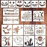 18 Pieces Halloween Stencils, Reusable Happy Halloween Ghost Bat Witch Pumpkin Stencils for Painting on Wood DIY Crafts Halloween Decorations (Style 1)