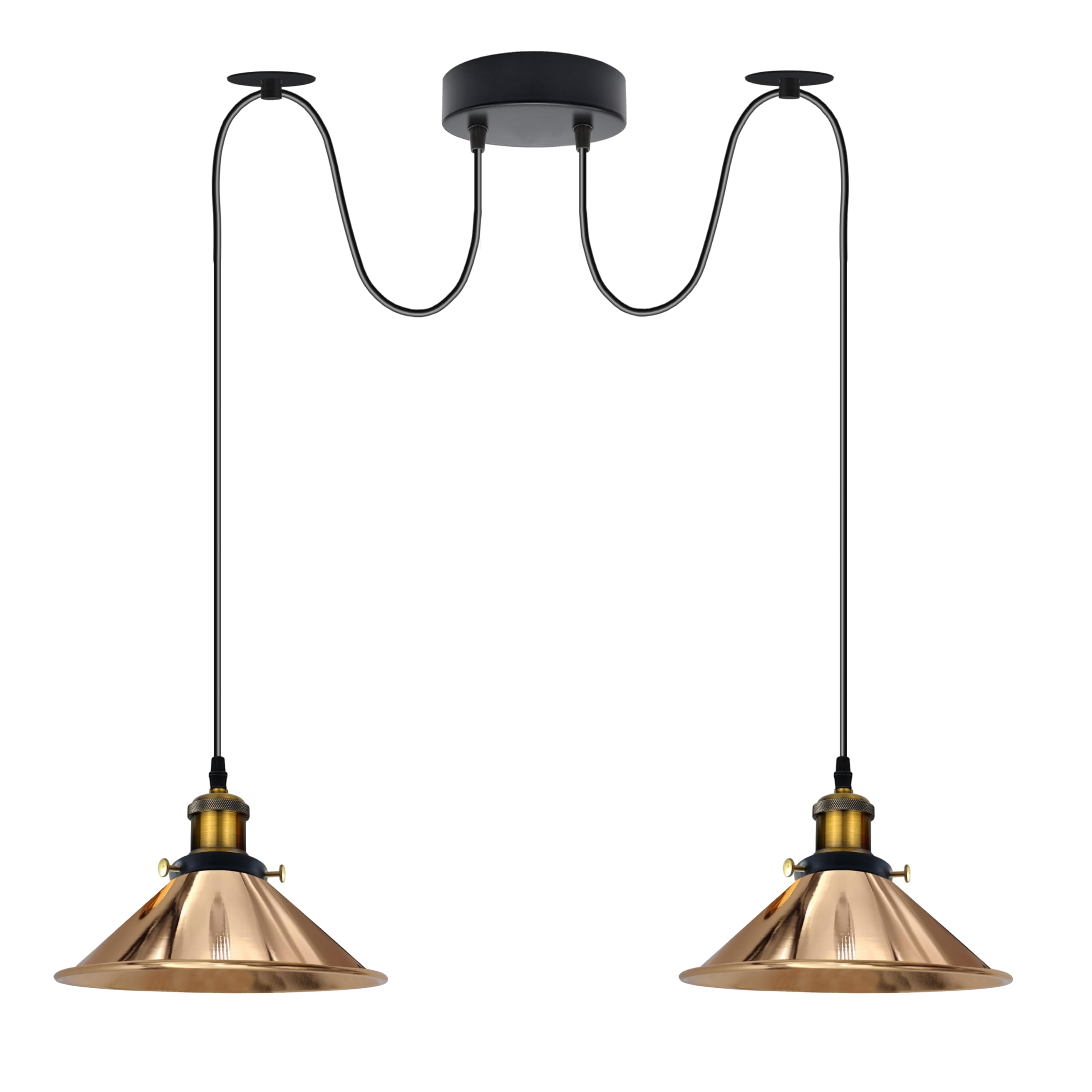 LEDSone 2 Head Spider Light with 2m Adjustable Cables, Vintage Industrial 22cm Metal Cone Shade Ceiling Hanging Pendant Lamp Fixture for Living Room, Kitchen, Bar, Café