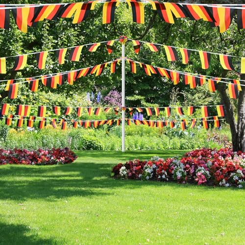 Image of AhfuLife 33 Ft German String Flags Banner for World Cup Decorations 2026, 30 Pcs Small Germany Bunting String Flags - Double Sided for Football Events Garden Party Celebration Decor (5.5x8.3 Inch)