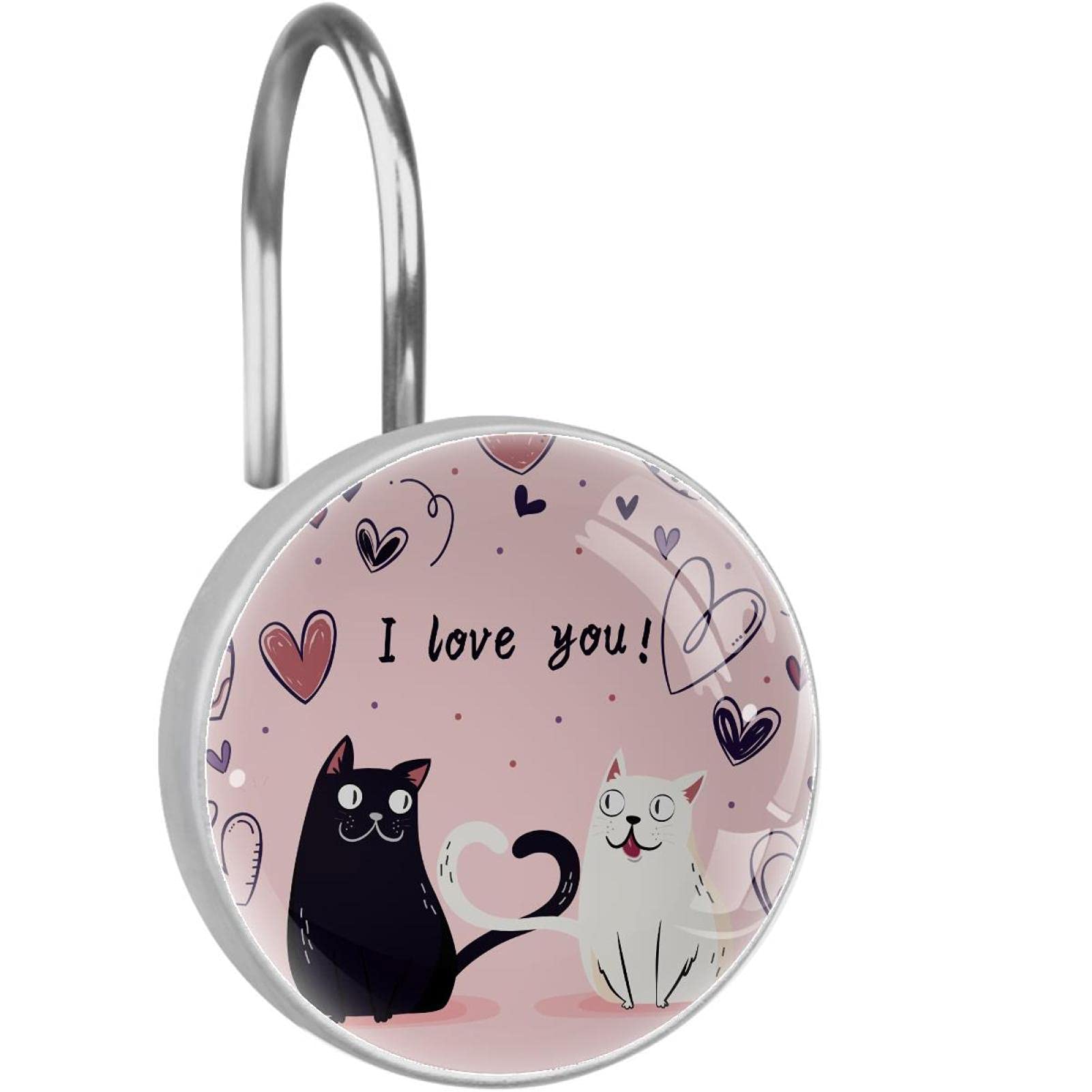 Crochets de rideau de douche chat : lot de 12 anneaux pour une ambiance cocooning