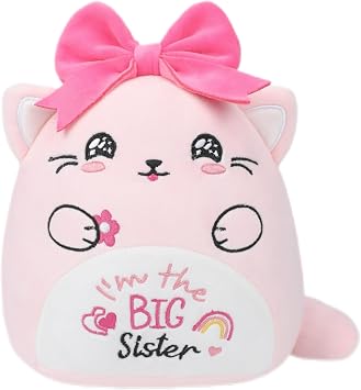Big Sister Plush Cat Stuffed - Im The Big Sister Bear Pink Cat Stuffed Animal with Bow New Sibling Gifts for Girls Kids 10 Inch