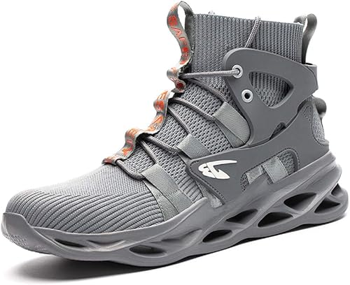 Luolocsn Botas de seguridad de trabajo con punta de acero para hombres y mujeres, ligeras, transpirables, zapatos industriales y de construcción