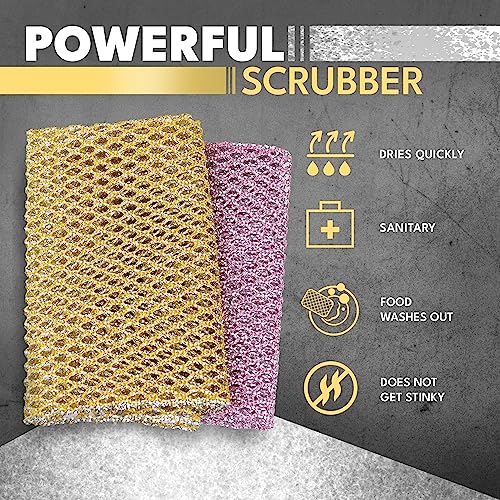 Heavy Duty Non Scratch Scouring Pads And Pot Scrubbers (2Pcs) - Mesh Dish Cloth, Durable Netted Dish Scrubbers - No Odor Dishwashing, Pan Cleaner, Netted Dish Cloth, Scouring Cloth - Korea Made #TOP6