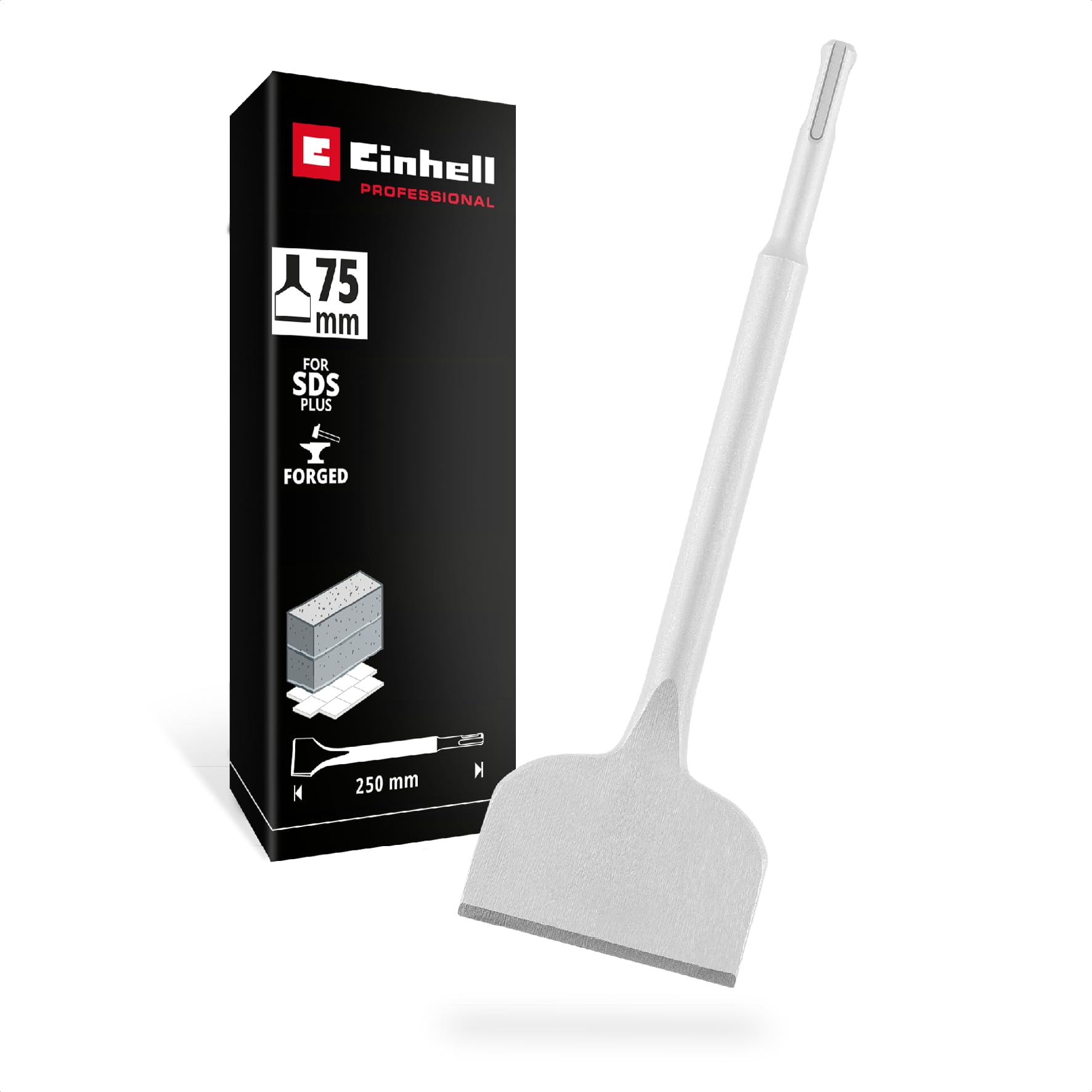 Einhell SDS Plus Fliesenmeißel 75x250mm (gekröpfte Form, Spatenkopf, große Arbeitsfläche, vielseitig einsetzbar, SDS Plus-Schaft)