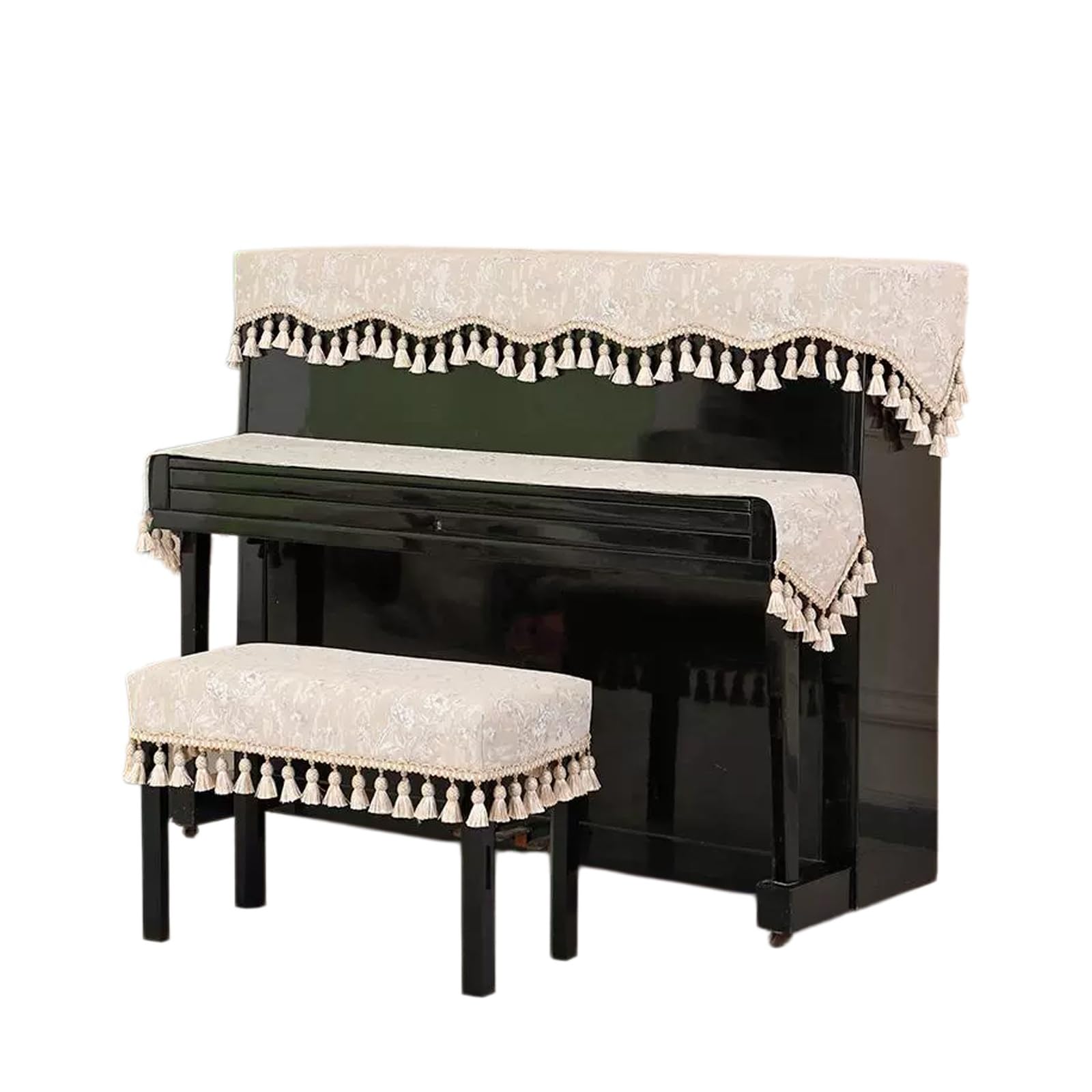 Set copertura antipolvere for pianoforte verticale - Velluto resistente all'usura con nappe pendenti 3D, adatto a pianoforti standard(Top+Keyboard+Single Bench Set)