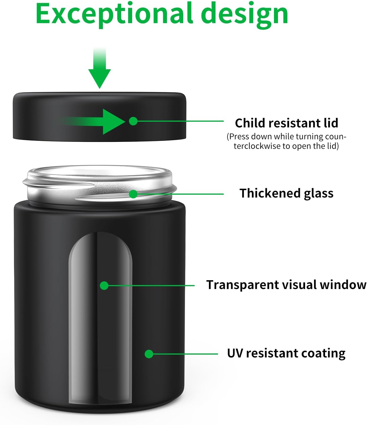 Glass Storage Jar (6 oz), 3 Pack Premium Smell Proof Visual Container with Child Resistant Cap, Small Waterproof Bottle Multipurpose Container for Coffee Teas Herbs Spices(180ml) image 3