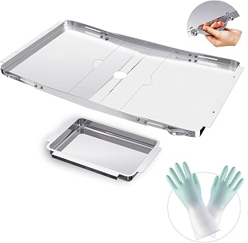 Grill Grease Tray Replacement with Catch Pan, Adjustable Universal 25"-34" Grill Drip Pan Replacement Stainless Steel Grease Tray for Gas Grill Dyna Glo, Nexgrill, Kenmore, Expert Grill, BHG and More