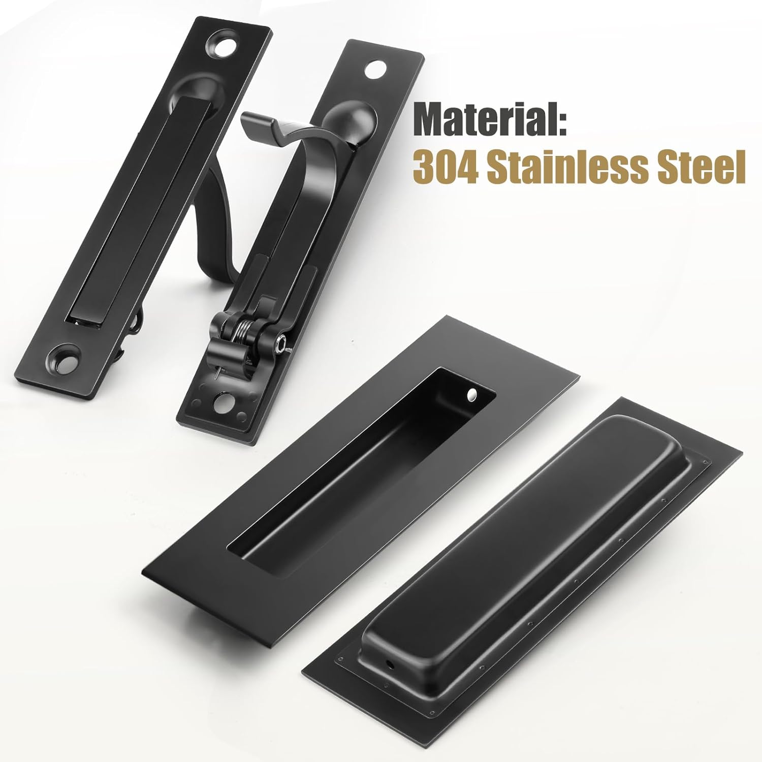 HBL' 2 Pack | Pocket Door Hardware Set – 4 Recessed Flush Finger Pulls & 2 Edge Pull, Made of 304 Stainless Steel, Template Included, Black.