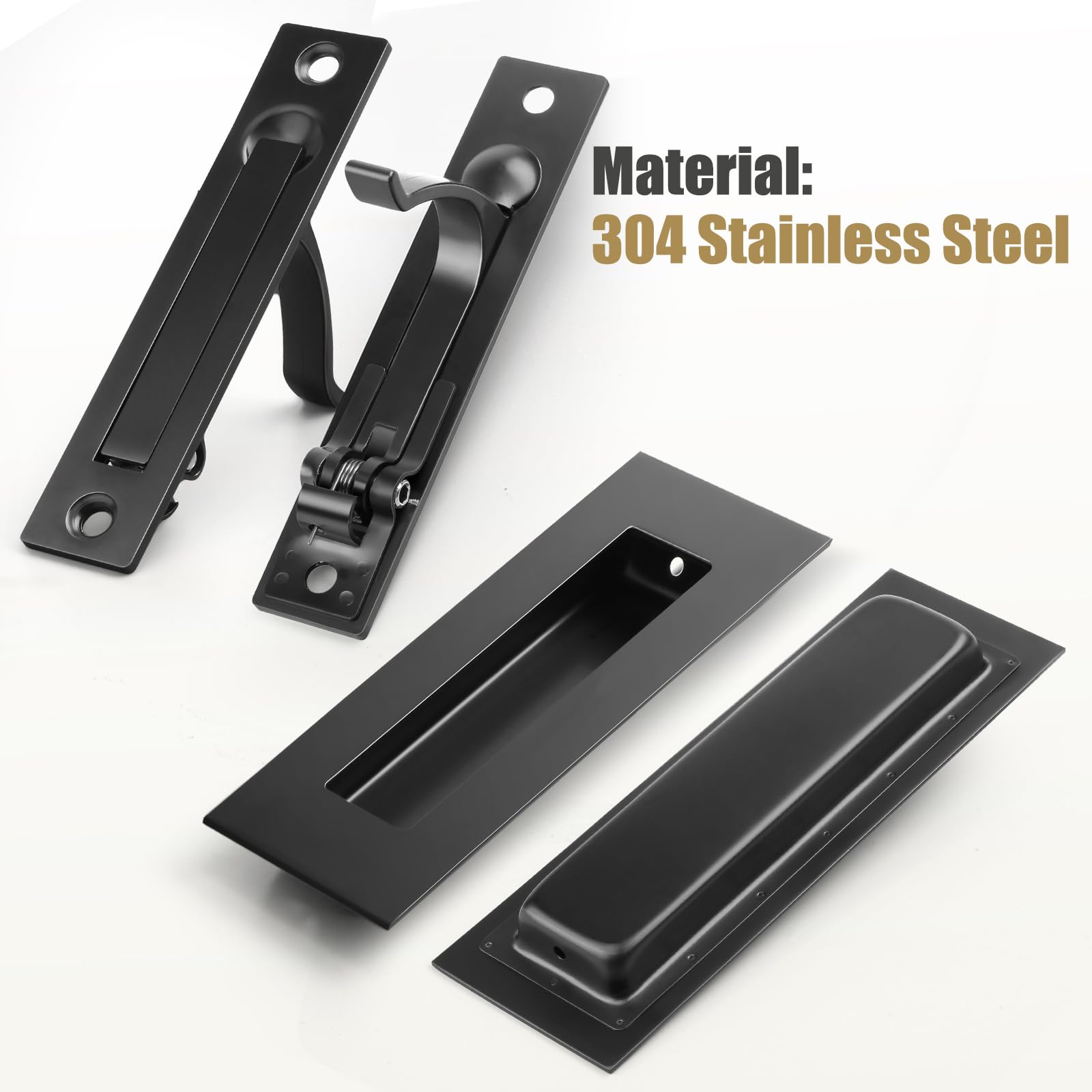 HBL' Pocket Door Hardware Set - 2 Recessed Flush Finger Pulls & 1 Edge Pull, Made of 304 Stainless Steel, Template Included, Silver - Image 2