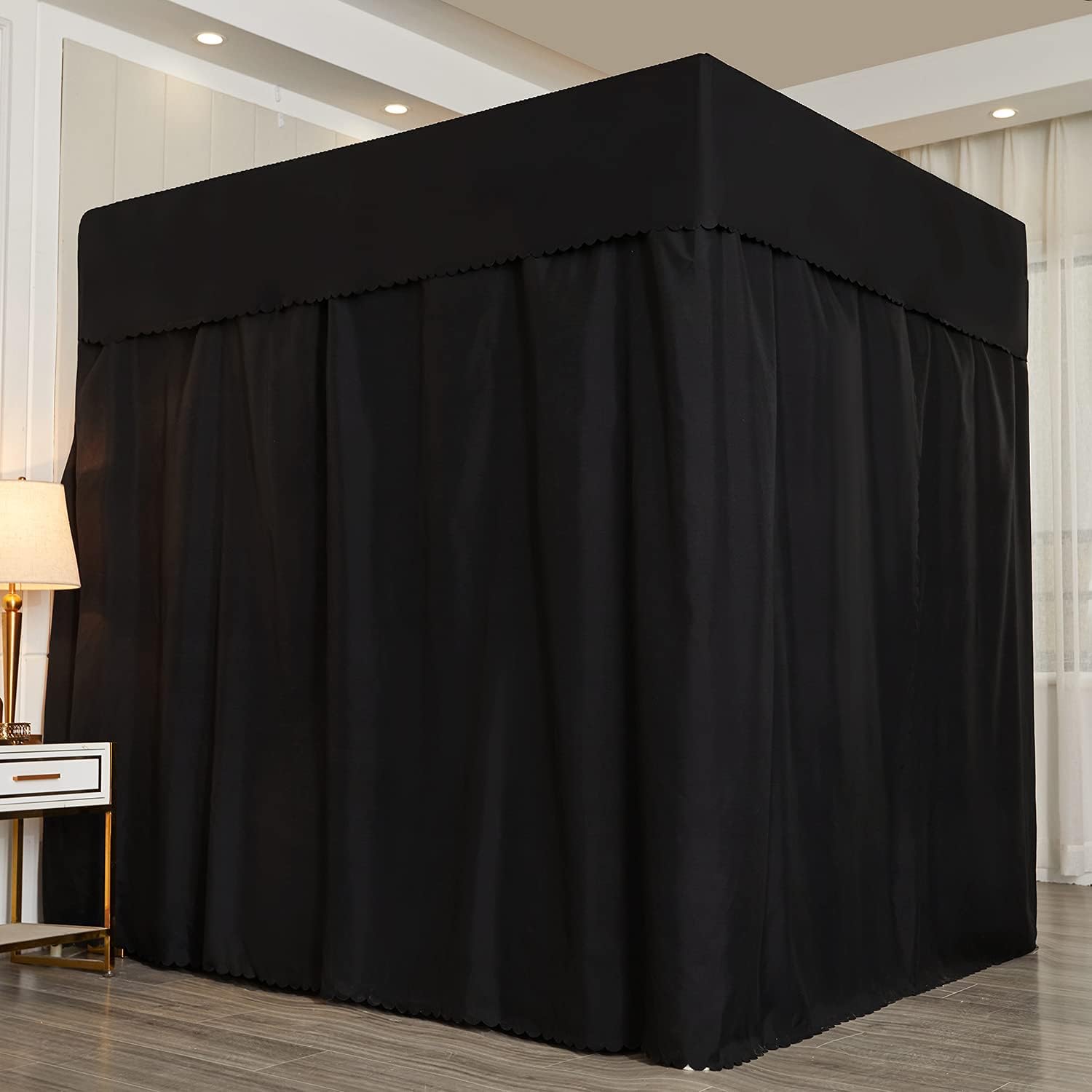 Mengersi Black Four Corner Post Bed Canopy Bed Curtains Sheer Canopy Bedroom Decoration Lightproof (Queen, Black) : Home & Kitchen