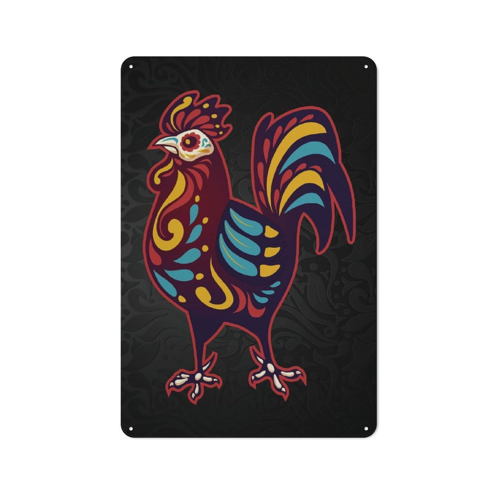 Junmoney Day Of The Dead Rooster Farmhouse Metal Sign 30X20cm, Rustic Cottage Wall Art For Cottage, Kitchen, Hallway Or Breakfast Nook