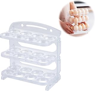 24 Egg Holder Refrigerator Egg Organiser, Large Capacity Egg Storage Container for Refrigerator Door, Egg Dispenser Tray with Time Scale for Refrigerator Countertop