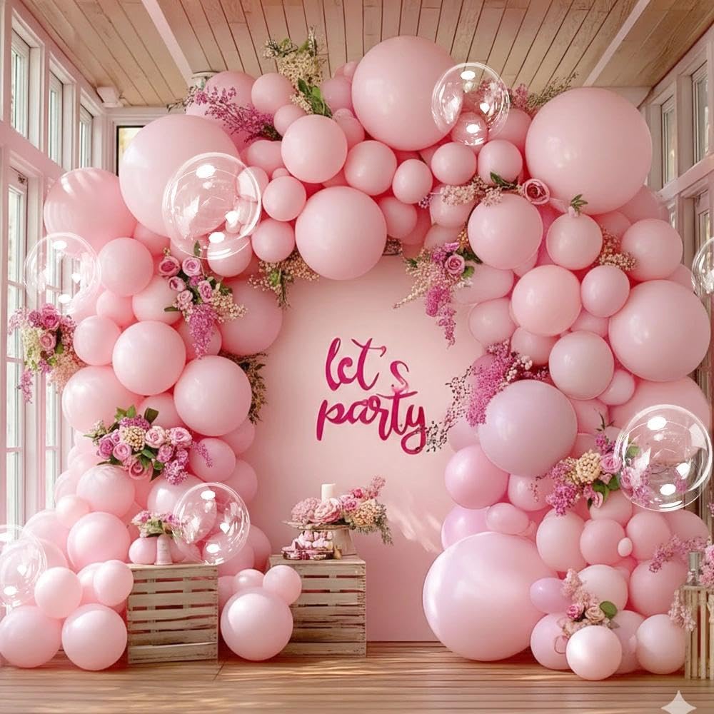 Pastel Pink Balloons - Double Stuffed Baby Pink Balloons Different Sizes Clear Bobo Balloon Garland Arch Kit 18/12/5 Inch for Birthday Baby Shower