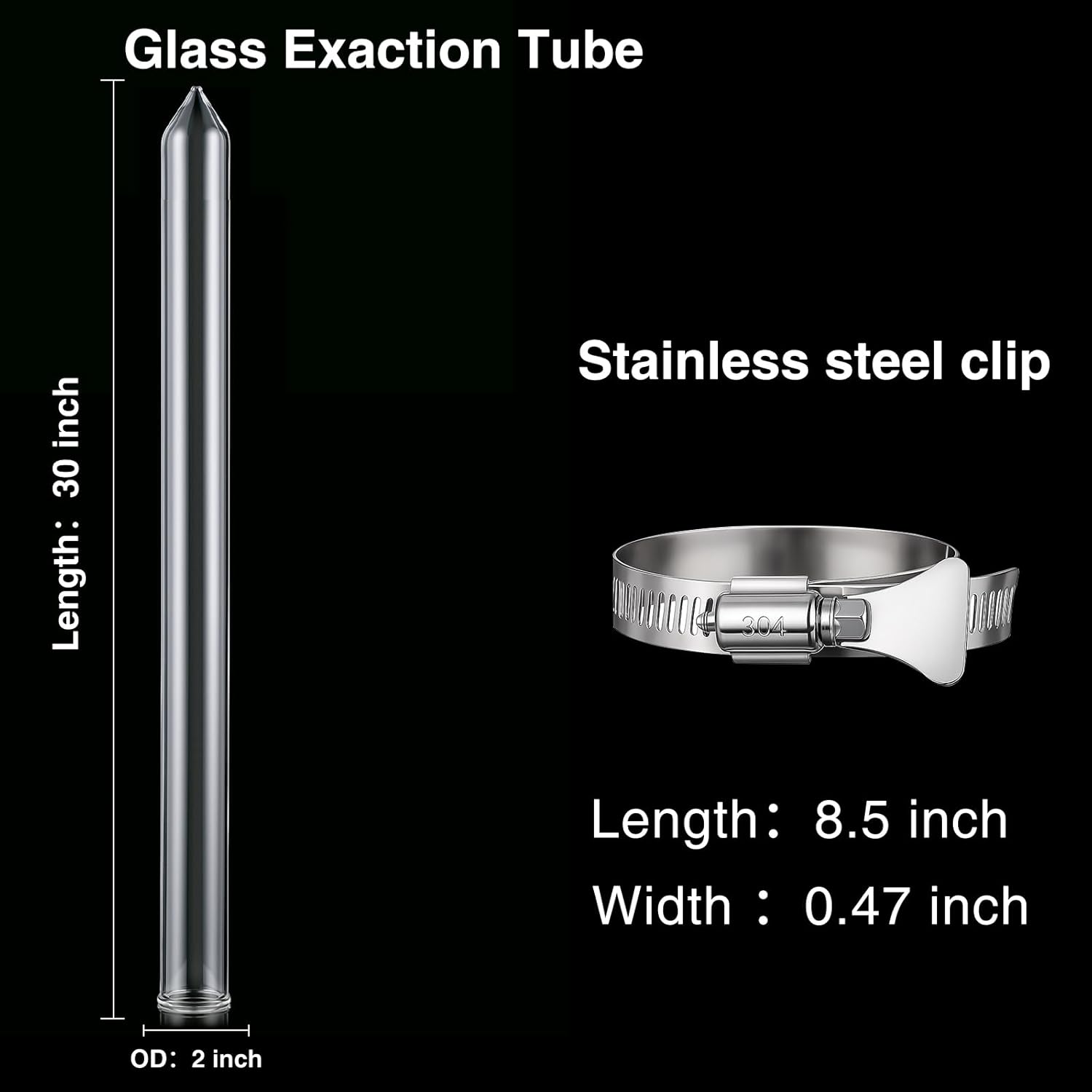 Chunful Glass Extractor Extraction Filter Tube 30" Long 50mm Diameter Thick and Sturdy Extraction Filter Tubes with Stainless Steel Clamp