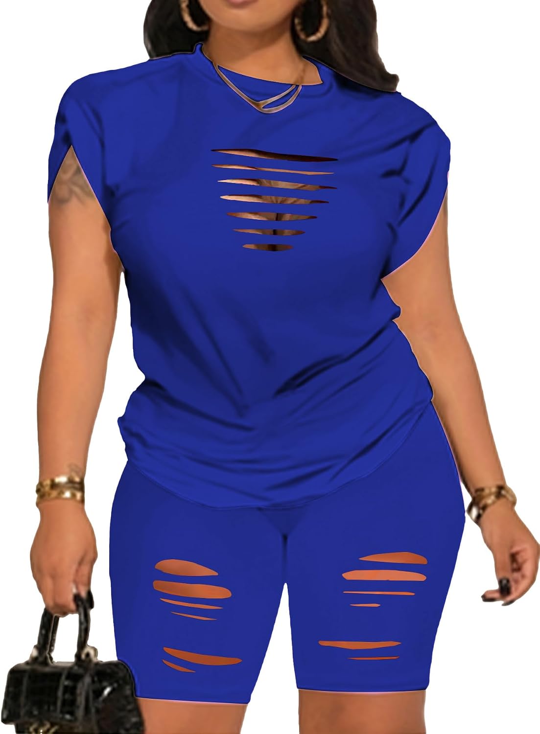 Tycorwd Women's Plus Size 2 Piece Outfits Sweatsuits Sets Summer Short Sleeve Tunic Tops Biker Shorts Tracksuit Sets