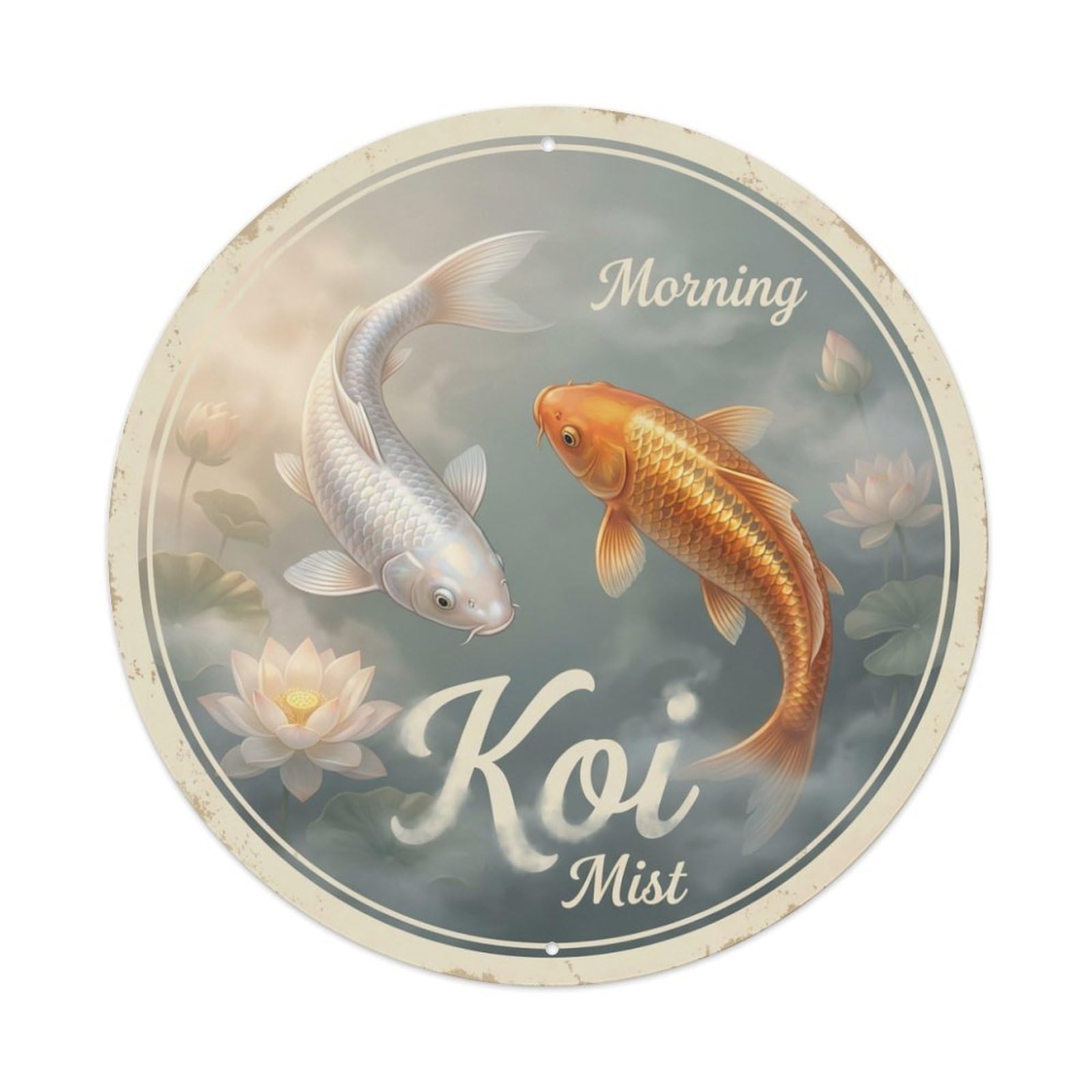 Koi Fish Morning Mist Dawn Waters Metal Tin Sign