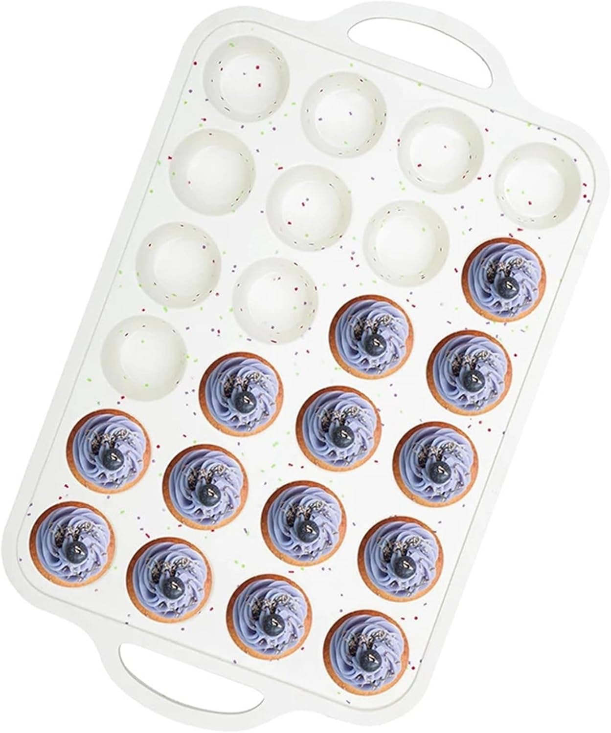 24 Cups Nonstick Mini Muffin Pan, Silicone Mini Cupcake Pan with Metal Reinforced Frame, Baking Molds