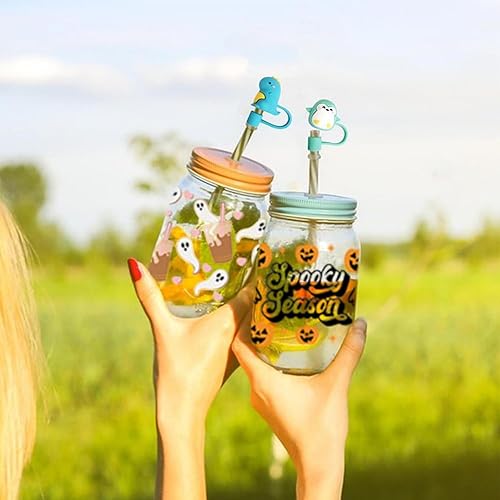 Miniatura 4 de Taza de café de cristal para tazas de café, 3 hojas de estilo mixto de calabaza fantasma, diseño de calabaza y fantasma, impermeable, película