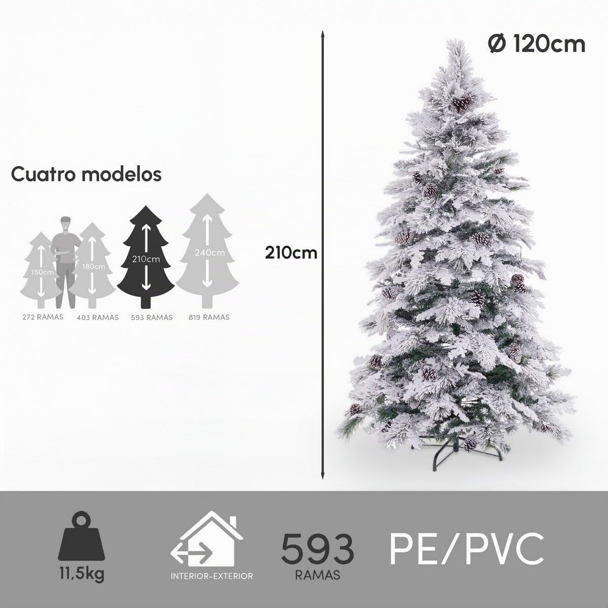 Árbol de Navidad artificial plegable nevado verde y blanco de 210 cm